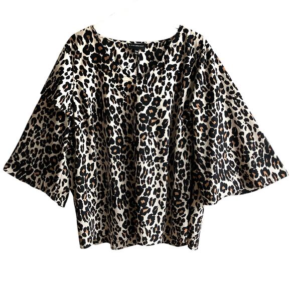 Lane Bryant Leopard Print Blouse Size 22/24 V-Neck Tiered Ruffled Puffy Sleeves - Picture 1 of 12